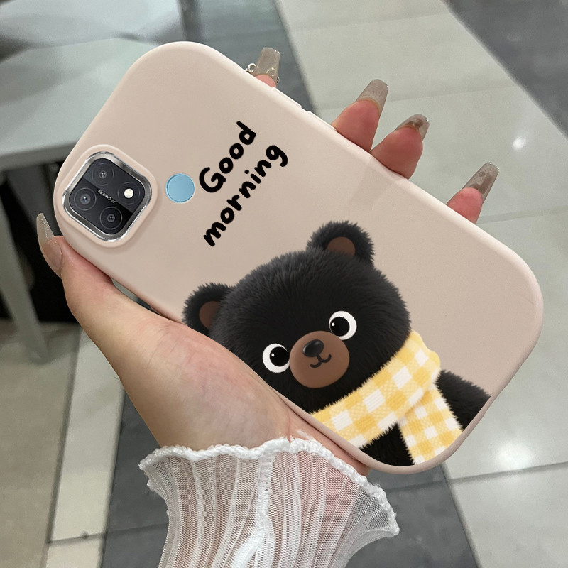 Casing Hp Untuk OPPO A15 A15s A35 4G Case Beruang Bulu Syal Kasing  silikon Cesing gelombang Softcas