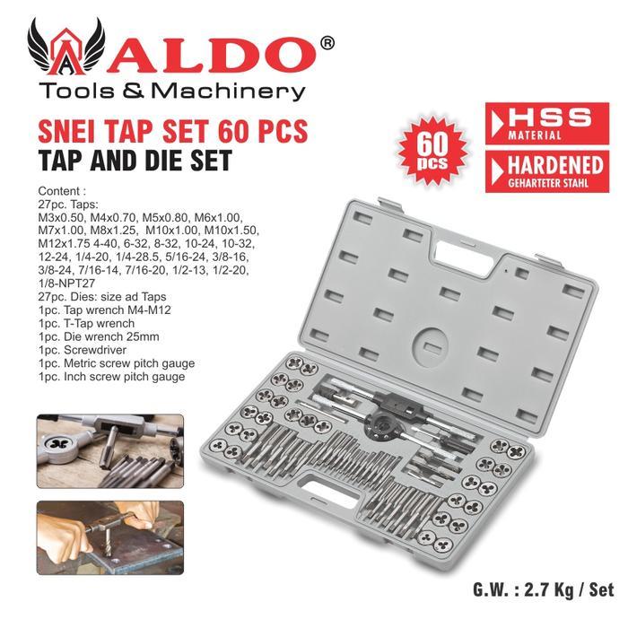 SNEI TAP SET 60 PCS HSS / PEMBUAT ULIR DRAT SET / HAND TAP & DIE SET