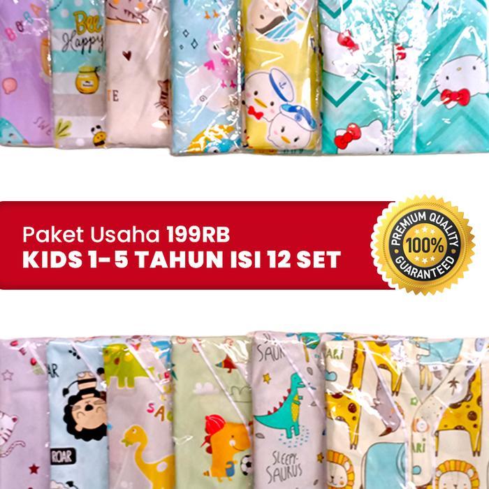 PR0M0 PAKET USAHA / PIYAMA KIDS (1-5 Thn) Dapat 12 SET Cewek Cowok Cotton Sleepwear Tidur Katun