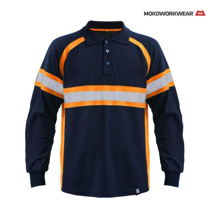 Polo Shirt Safety Navy Orange Reflektor Mokoworkwear