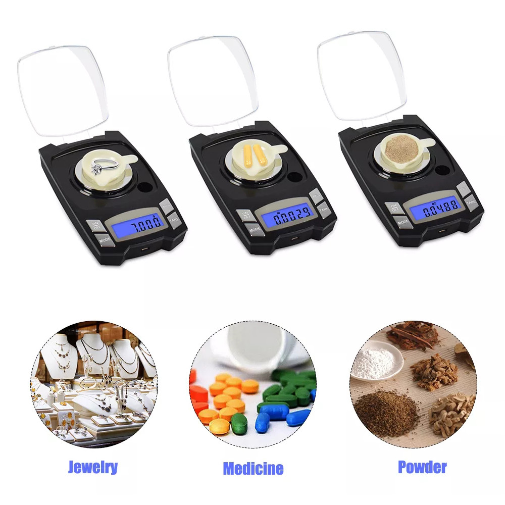NEWACALOX 0.001g Mini Digital Pocket Scale USB Charging Milligram Scale 100g/50gx0.001g Precision