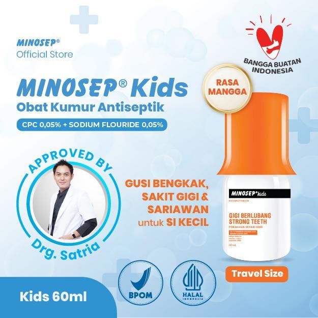 Minosep KIDS Obat Kumur Antiseptik 60ml Sariawan, Bau Mulut Rasa Mango Favorit Anak-anak