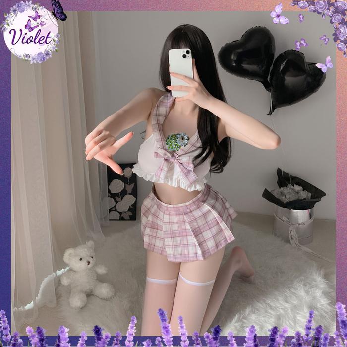 PREMIUM [VIOLET] Cosplay Kostum Model Pelajar Cosplay Seksi Student Wanita Dress Lingerie Tidur 1316