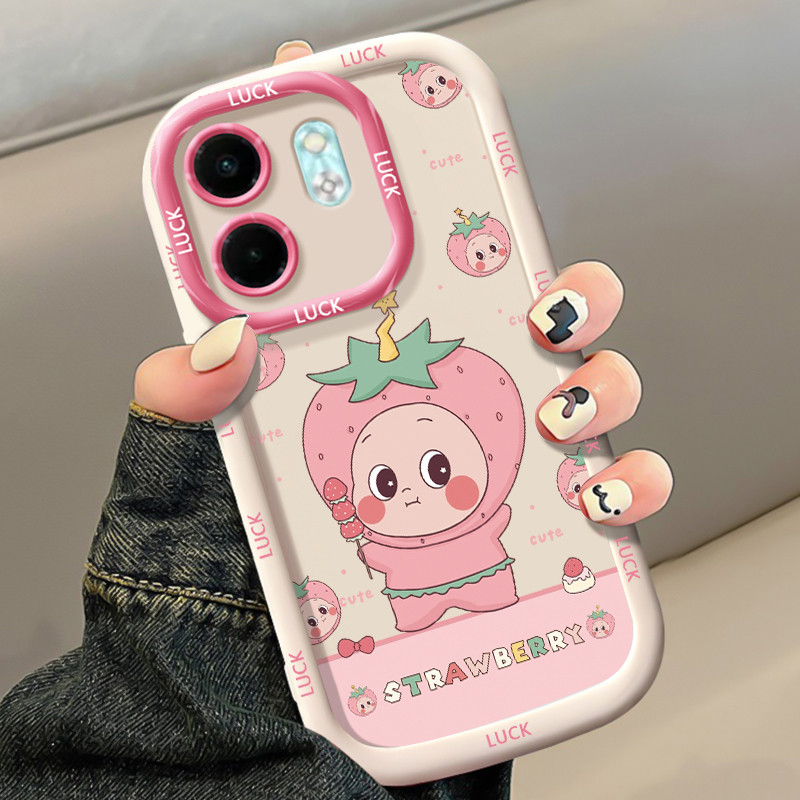 Casing Hp untuk Infinix Smart 9 Smart 9 HD Hot 50i Case Boneka stroberi pink yang imut Kasing siliko