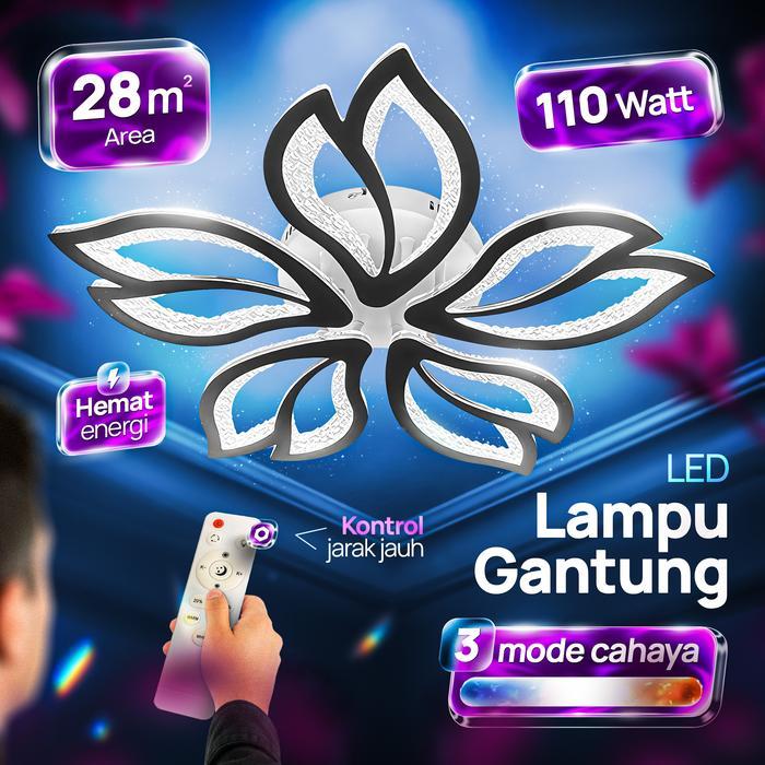 LEDCITY Lampu Gantung LED dengan Remote minimalis, aesthetic, plafon; ruang tamu terang, kamar tidur