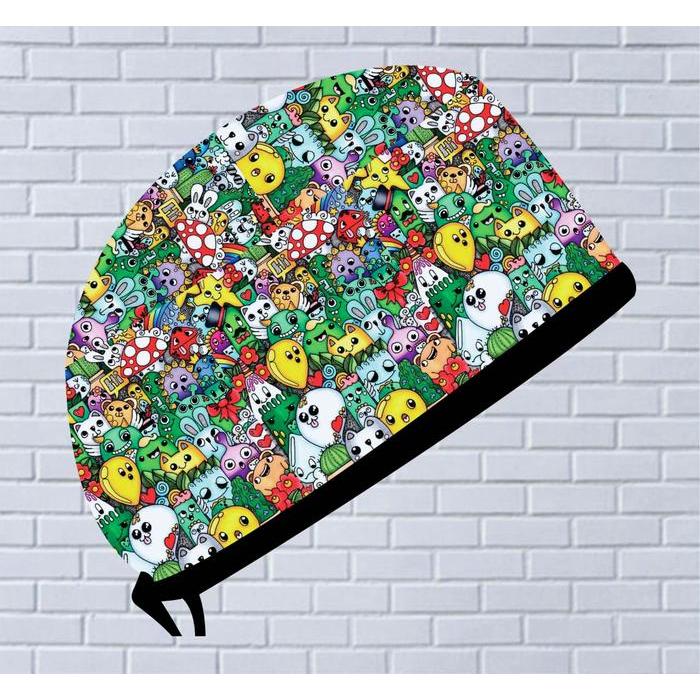 dokter/Scrub hat/Surgical cap/Headcap Topi Scrub Hat Surgical Cap Printing Motif Doodle untuk Dokter