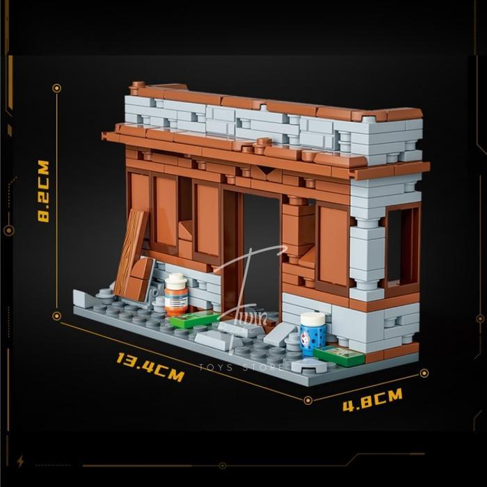 Block Mainan Pangkalan Militer Bangunan Bricks Gedung Tua Terbengkalai Diorama Blok Battlegrounds