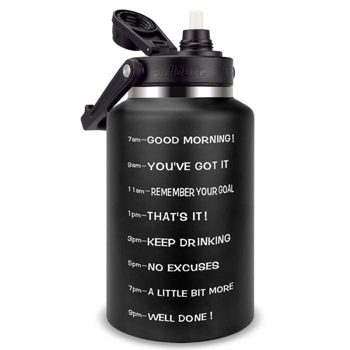 Quifit - [2Lbln] Botol Minum Stainless Steel Motivasi Dengan Sedotan