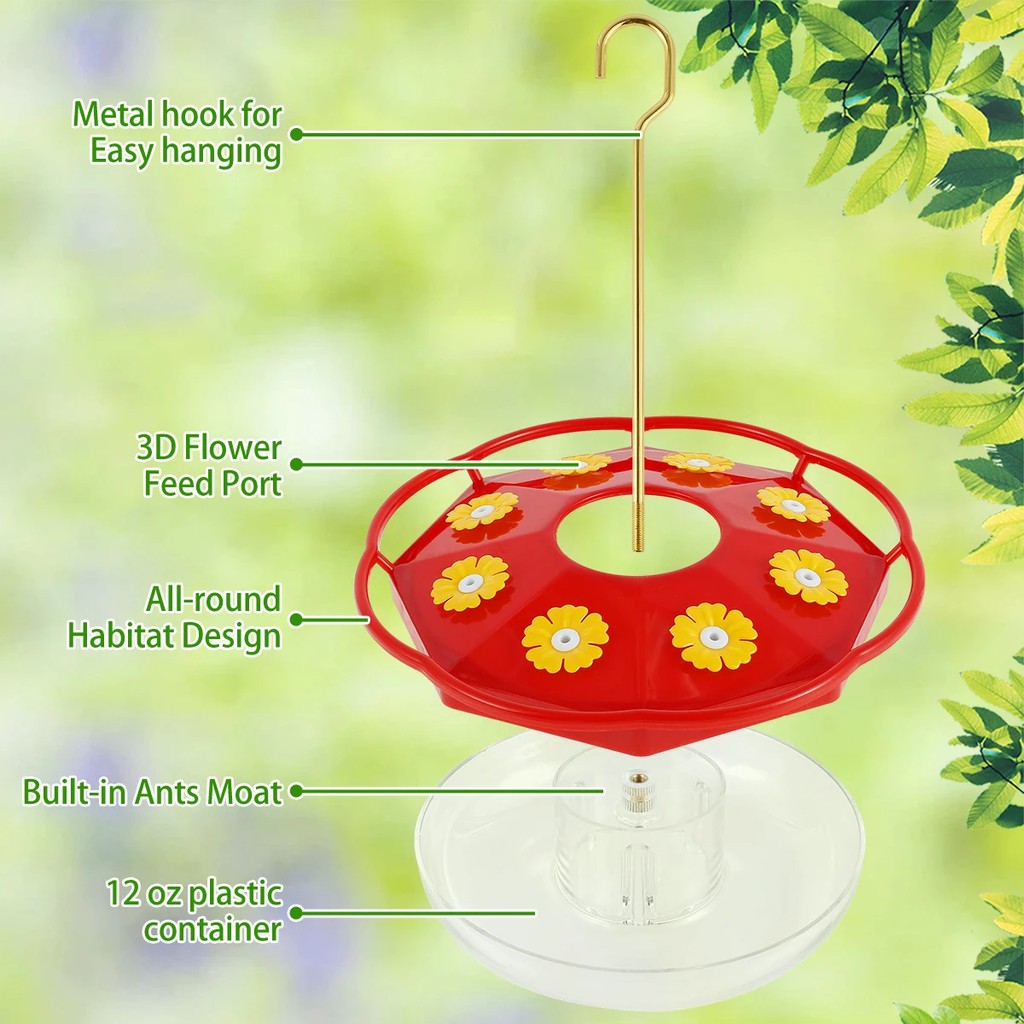 Hummingbird Feeder with 8 Feeding Hanging Bird Feeder Ant and Bee Proof Flower Shape Hummingbird