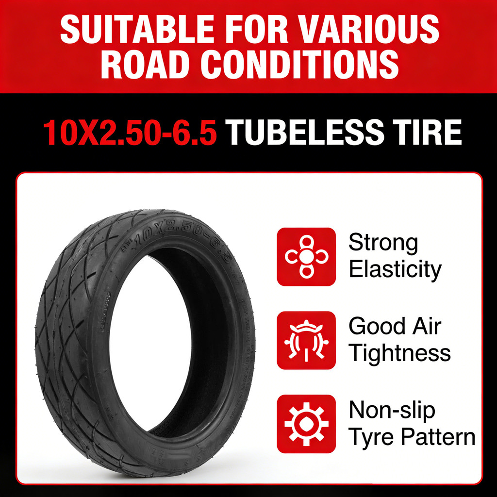 10x2.50-6.5 Tubeless Scooter Tire 10-Inch Vacuum Tires for Ninebot MAX G30 INMOTION L9 S1 Pure Air