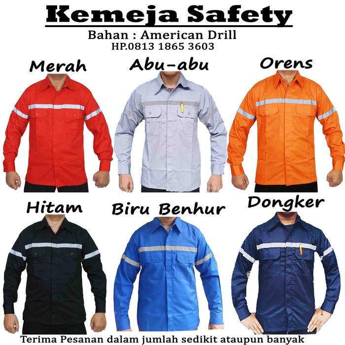 Safety PDL American Kemeja Safety Lengan Panjang Bahan American Drill dengan Reflektor - Putih, S Ke