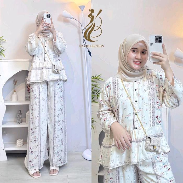 TERMURAH One Set Rayon Rempel-Rafella Set Rayon Wanita Kekinian Motif full kancing dan resleting