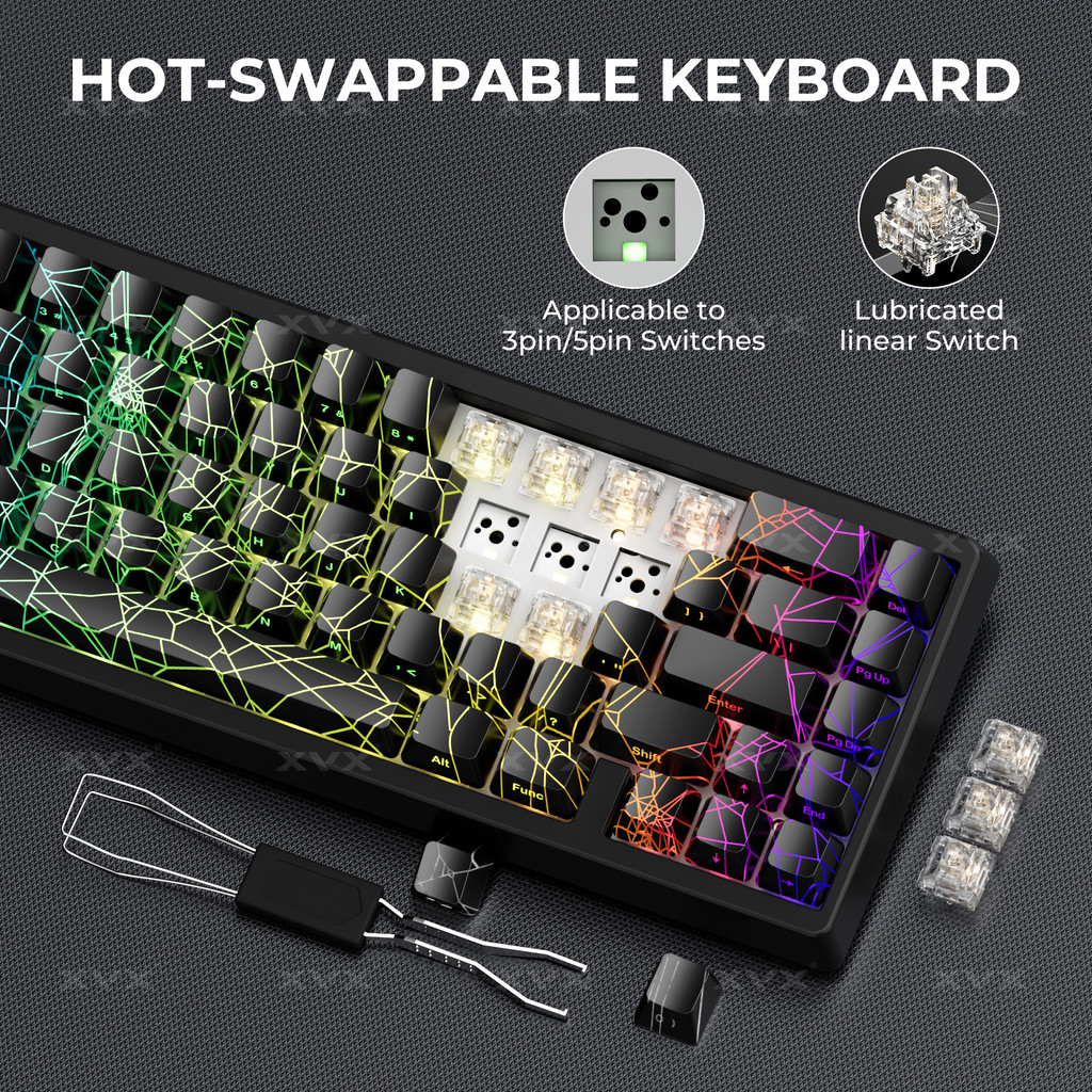 XVX Spider Web Keyboard M67 JadeStone With IMD-Tech Keycaps Tri-Mode Connection Custom RGB Backlight