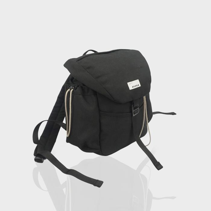 Evroa Nancy Medium Backpack - Black Canvas Tas Mini Ransel Ipad, Notebook 12 Inch Backpack Wanita