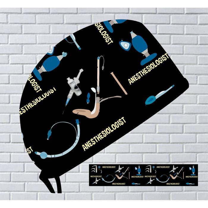 Dokter/Scrub Hat/Surgical Cap/Headcap Topi Dokter Bedah Sablon Anesthesiologist, Headcap Scrub Hat N