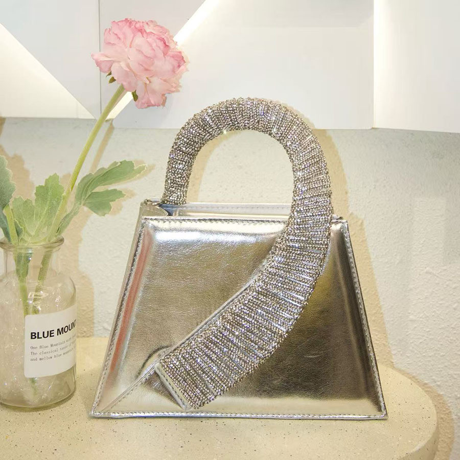 Luxury Satin Square Bag Wedding Party Clutch Purse Glitter Shiny Diamonds Handle Evening Bag