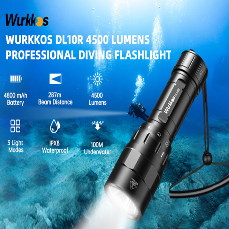 Wurkkos DL10R 21700 Scuba Diving Torch 4500LM Rechargeable XHP70.2 LED Lamp Underwater Lantern IPX8