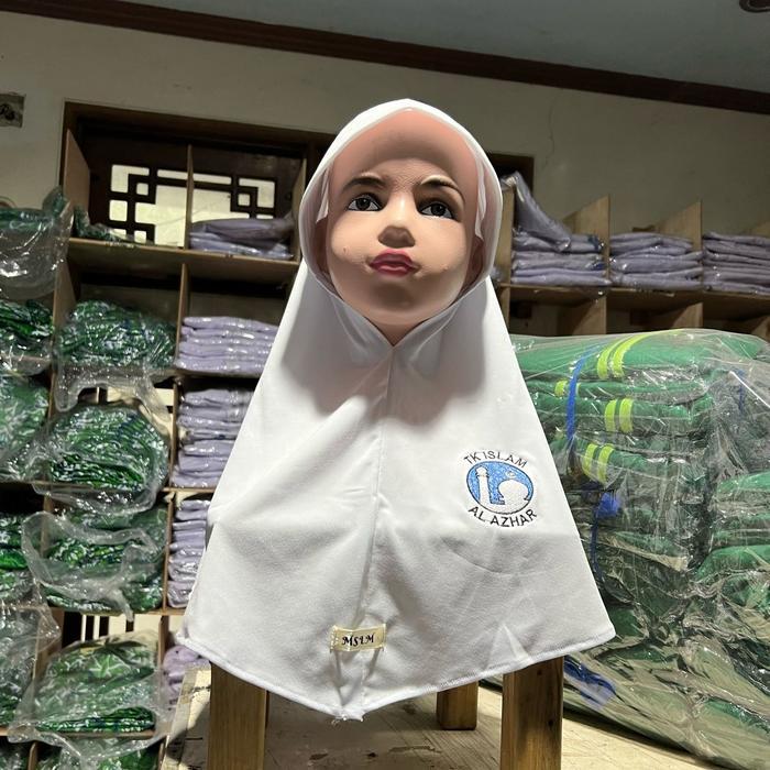 Kerudung Sekolah TK Model Bergo Warna Putih dan Pink - Putih Jersey