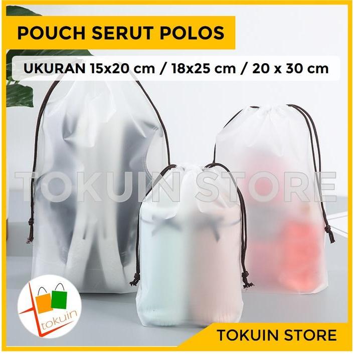 Pouch Serut Polos Storage Bag Kantong Plastik Travel Organizer Doff