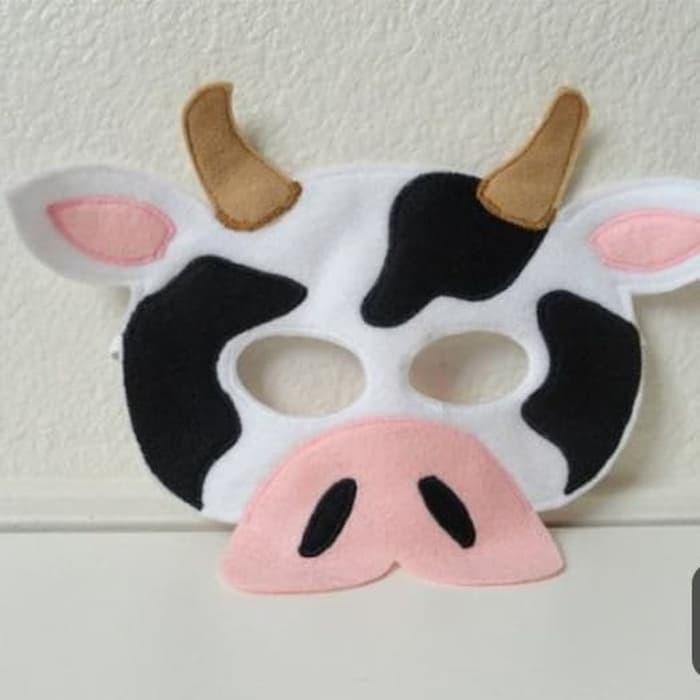 Topeng Hewan Sapi Perah Cow Felt Mask Kostum Drama Pesta Anak