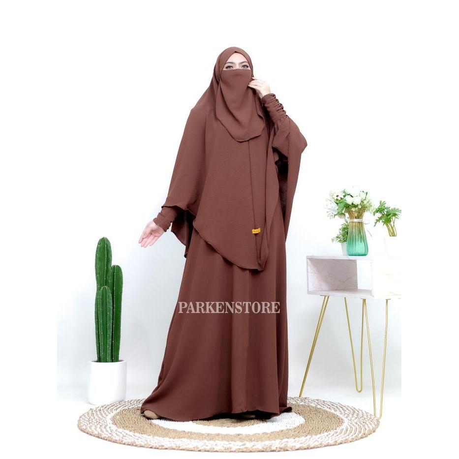 Gamis Faaza - Abaya Syar'I Set Hijab Bandana + Free Cadar Tali Crinkle Airflow Highquality - Muslim
