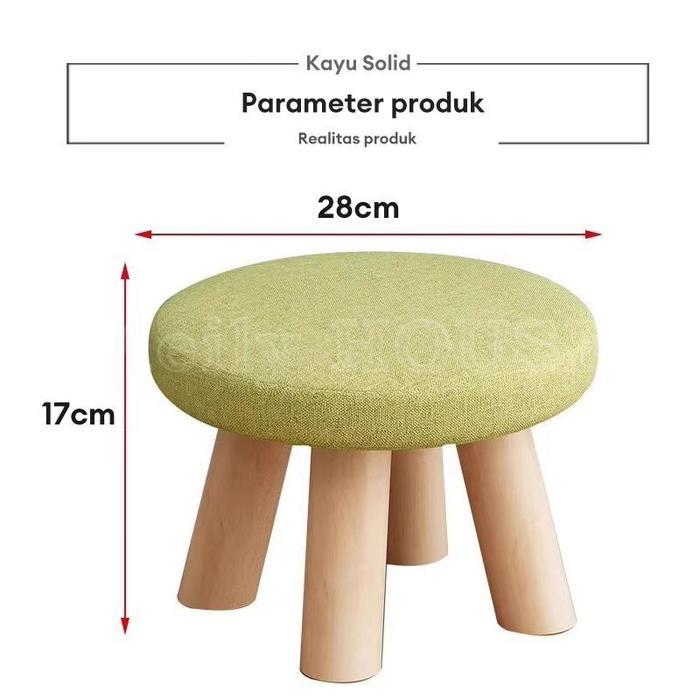 Promo Onno Mall-Kursi Pouf Kayu Kanvas Bulat Set Estetik Bangku Kayu Kursi Bakso Kursi Jongkok Duduk