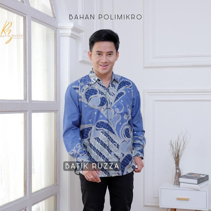 PROMO SPECIAL Batik Ruzza Kemeja Pria Lengan Panjang Dewasa Motif Ruzza Warna Hitam Abu Coklat Baju