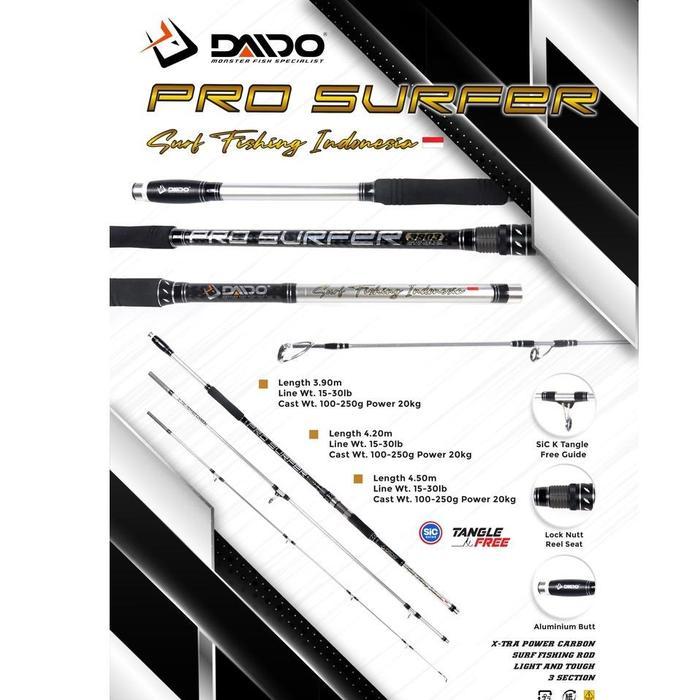 Joran Daido Sambung 3 Pro Surfer Carbon Ukuran 390 420 450 - Joran Pancing