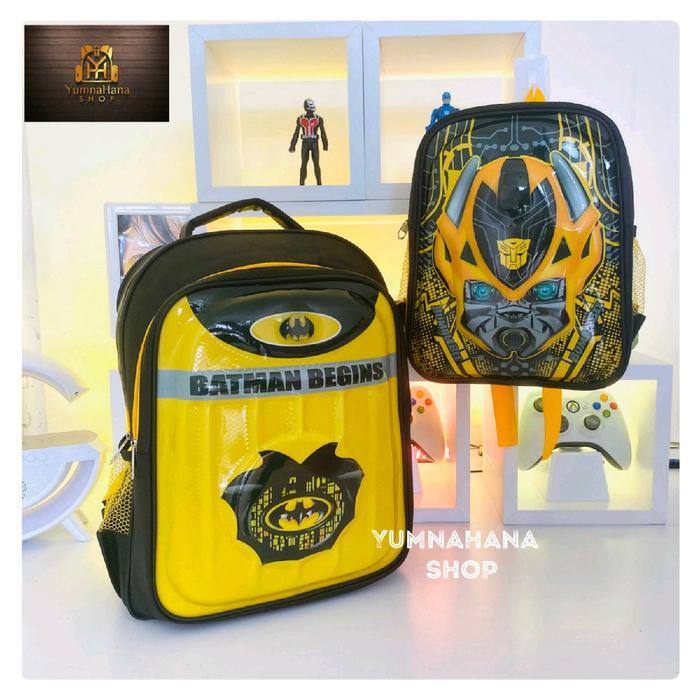 HEMAT [YumnaHanaBags] Tas Ransel lampu LED 3D timbul Karakter BATMAN BUMBELLBEE anak sekolah Laki