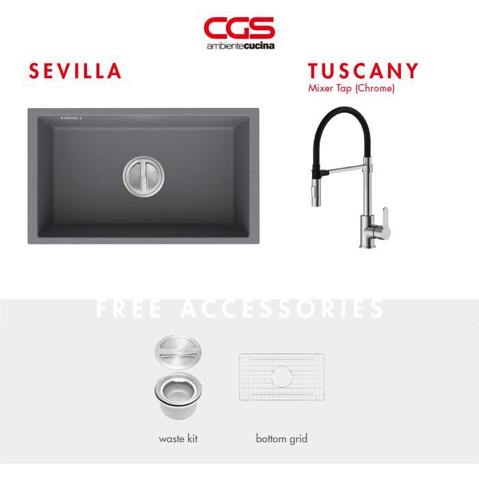 Kitchen Sink Bak Cuci Piring Dapur Granit 1 Lubang CGS SEVILLA Rockgranite Sink - Paket Sink dan