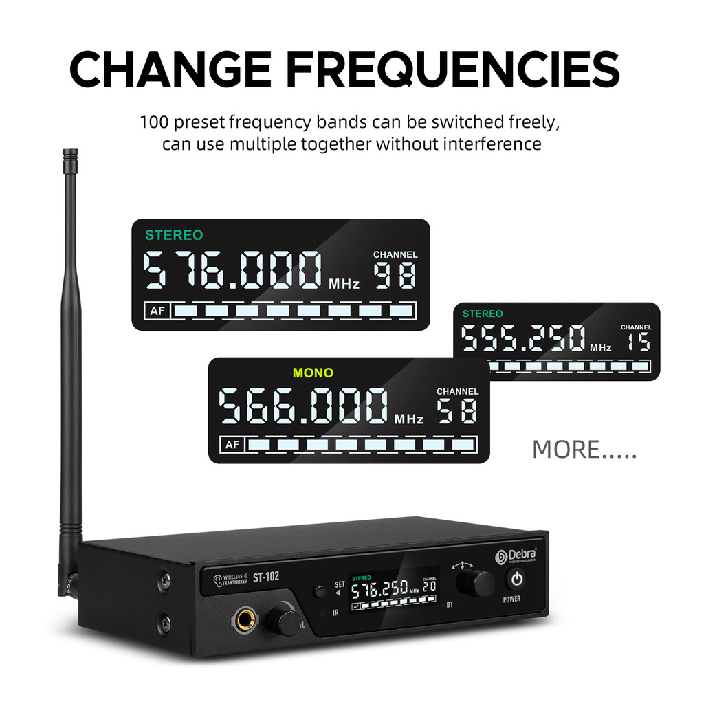 Debra ST-102 UHF Professional Wireless In-Ear Monitoring System, Stereo with Bluetooth 5.0, for