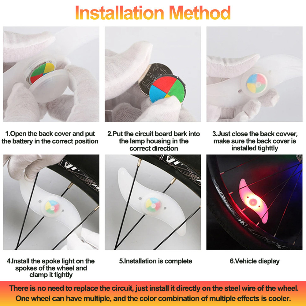 Bicycle Wheel Spoke Light Mini LED Neon Bike Spoke Light 3 Lighting Mode Safety Warning Light