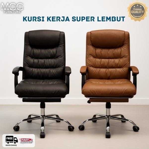 MGG Furniture Kursi Kerja Hidrolik Ergoluxe Beige & Hitam Kulit PU Anti Gores Garansi 1 Tahun Solusi