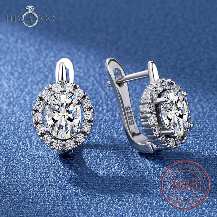 Anting Perak 925 Batu Zircon Bentuk Oval - Warna Platinum Ukuran 6x8 mm