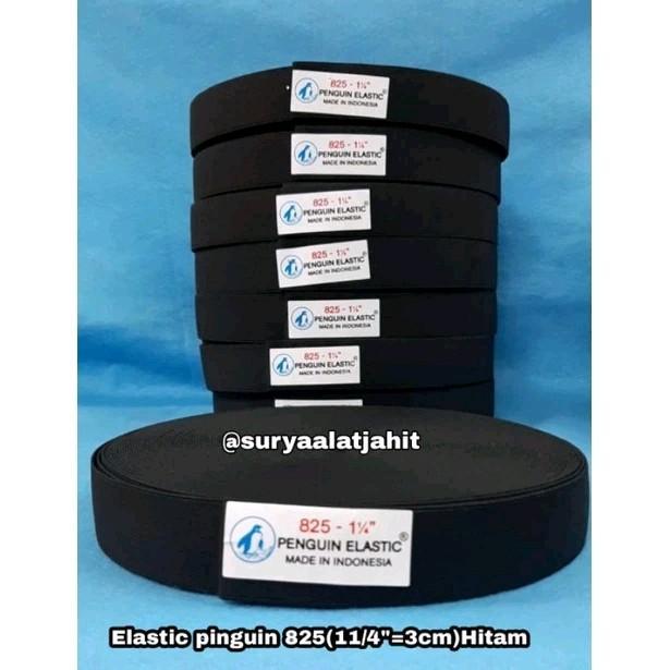 Karet Elastis Rol Lebar 3 cm Panjang 36 Yard Warna Hitam untuk Celana dan Baju - 1 Rol