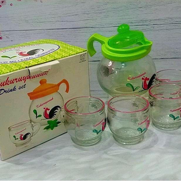 DRINK SET KUKURUYUK KODE GTP-375 TERDAPAT ISIAN 1TEKO JAGO BENING+4 GELAS MIni