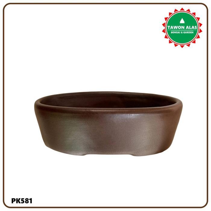 Bersama_Kitaa Pot Bonsai Keramik Oval Lonjong Mini Mame Not Plastik Semen