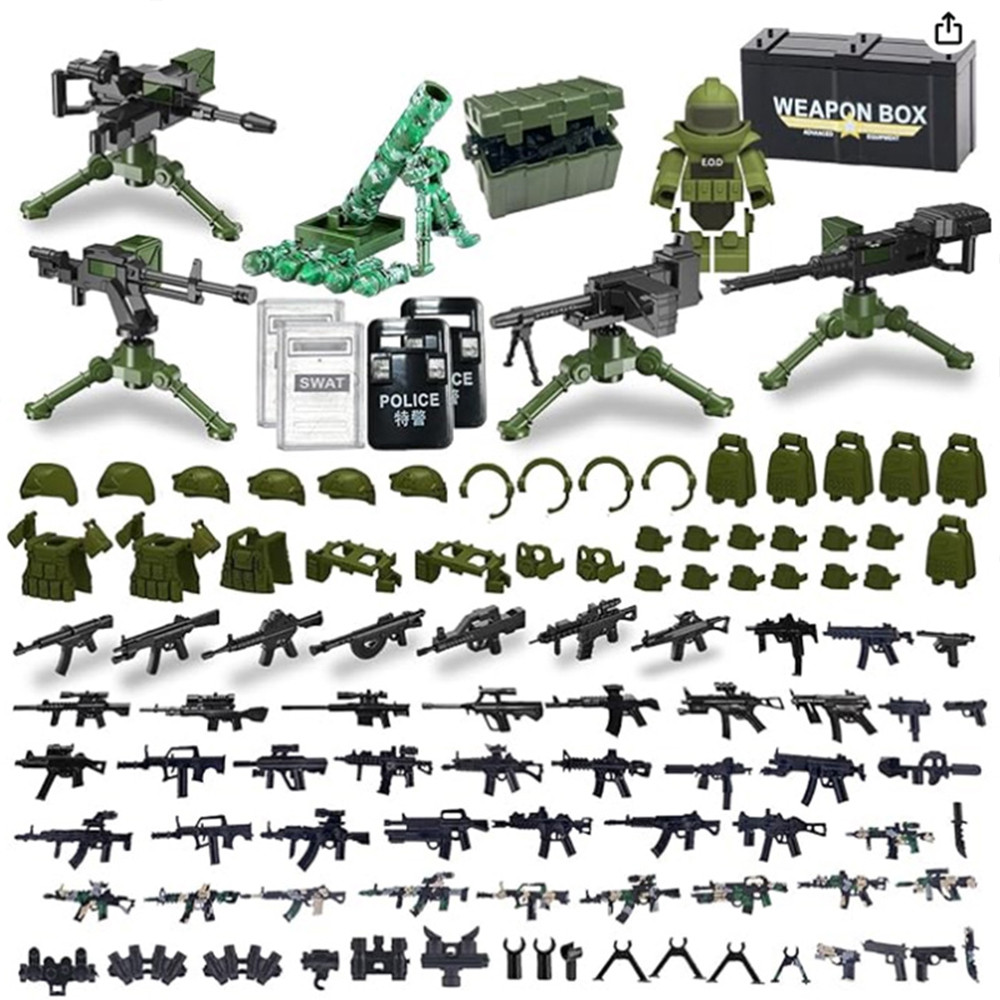 WW2 Soldier Figure Building Blocks Set M252 Mortar Gatling Heavy Machine Browning Bricks Assembled