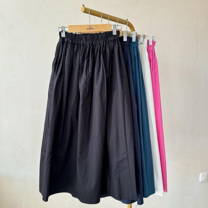 Lily Skirt - Rok Midi Katun Jepang - Korean Style Furing JUMBO - Black