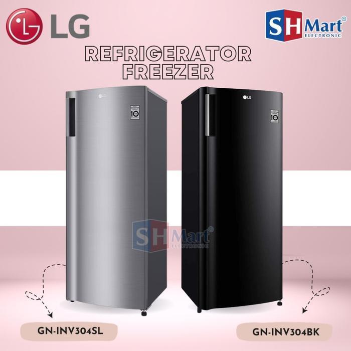 Terlaris KULKAS FREEZER LG 6 RAK KAPASITAS 165 LITER GN-INV304SL / GN-INV304BK INVERTER TEMPERED GLA