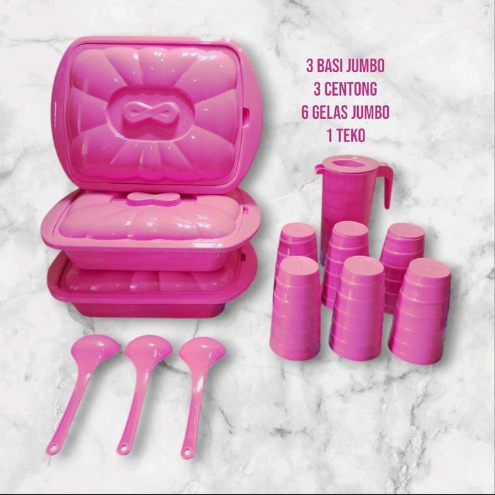 Vicenza Luminarc - PRASMANAN JUMBO SET 13 PCS ( 3 BASI JUMBO , 3 CENTONG , 6 GELAS , 1 TEKO )