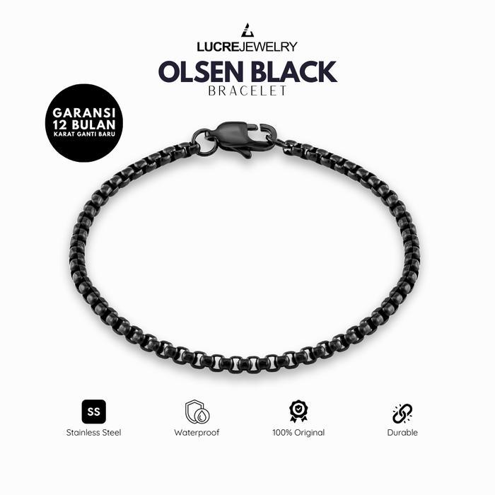 Gelang Rantai Titanium Pria Wanita, Lebar 3 mm, Panjang 15-22 cm, Warna Hitam
