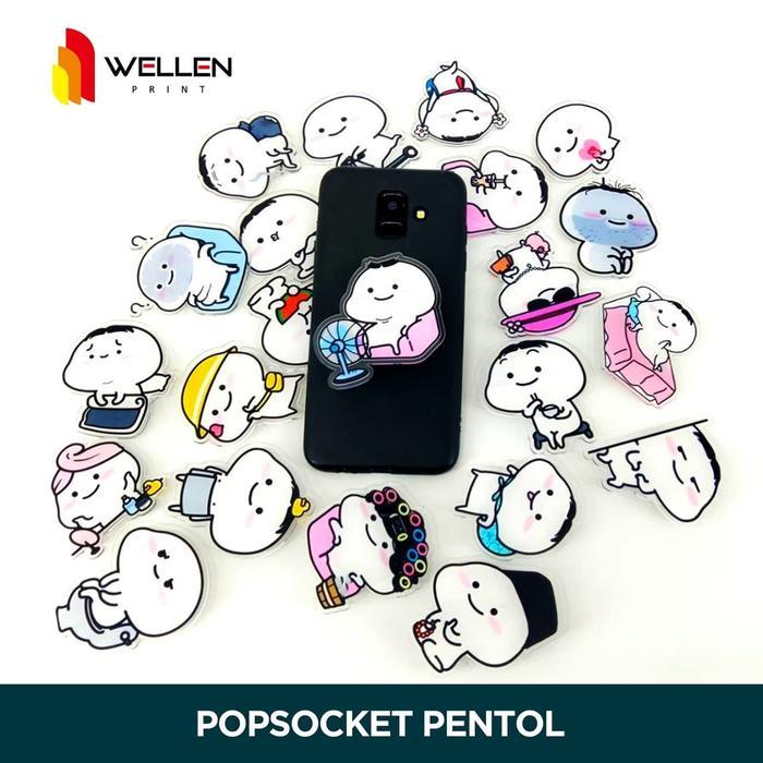Print Socket Stand HP Grip Phone Pops 3D Pentol Little Bean Lucu Full Colour Pop Socket Akrilik Cust