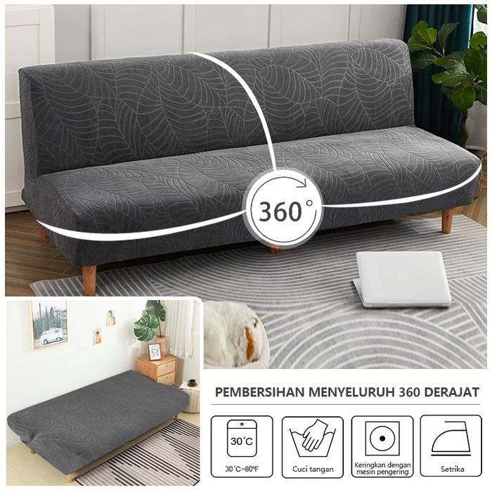 Anti Air Warna Solid Sofa Bed Cover Elastis Tahan Noda Pola Polos Tempat Tidur Sofa Sarung Sofa