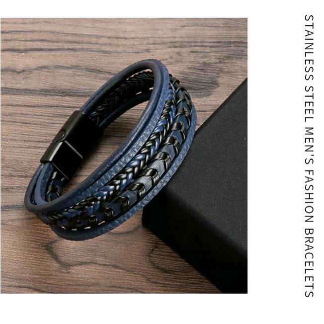 KOMPLIT Gelang kulit multi layer casual punk road - gelang kulit asli punk rock metal untuk pria