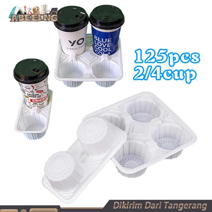 Best Seller 125pcs Drink Tray Take Away 2 Cup / 4 Cup Cup Tray Holder Tatakan Minuman Plastik