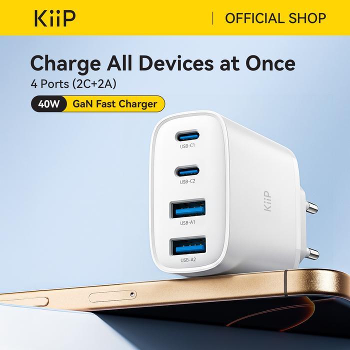 Kiip G40W Charger Adaptor Gan 40W 4-Port Pd Fast Charging Pasti Promo