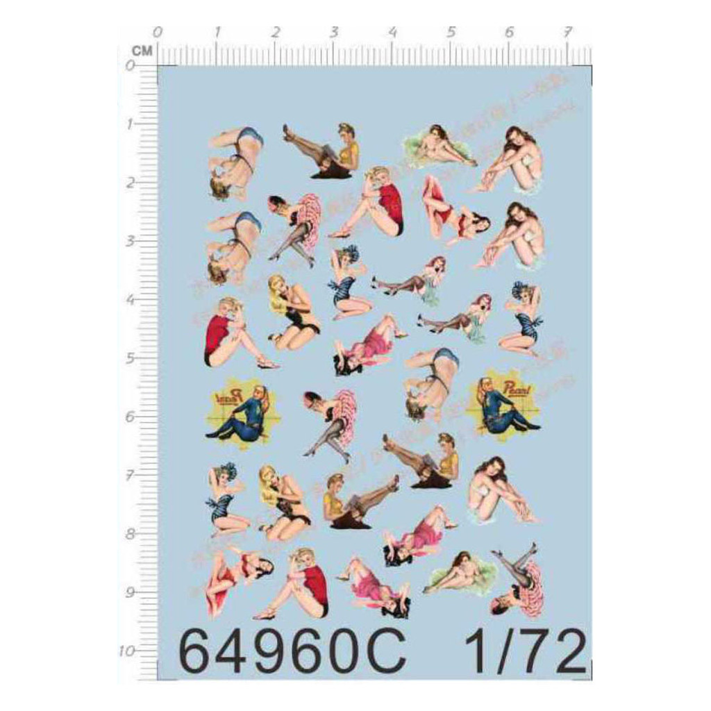 1/72 Scale Vintage WWII Pin-Up Girls Nose Art Water Slide Decals For Military Aircraft Model DIY