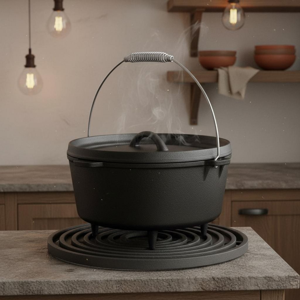 Cast Iron Dutch Oven Thickened Campfire Dutch Oven Cast Iron Stew Pot Heavy-Duty Fire Pot 3 Legs for