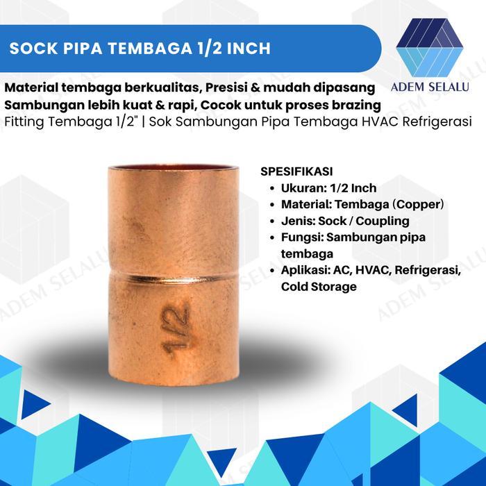 Sock Pipa Tembaga 1/2 Inch Fitting Tembaga 1/2" Sok Sambungan Pipa Tembaga HVAC Refrigerasi